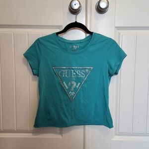 Guess Turquoise Logo Crop Top